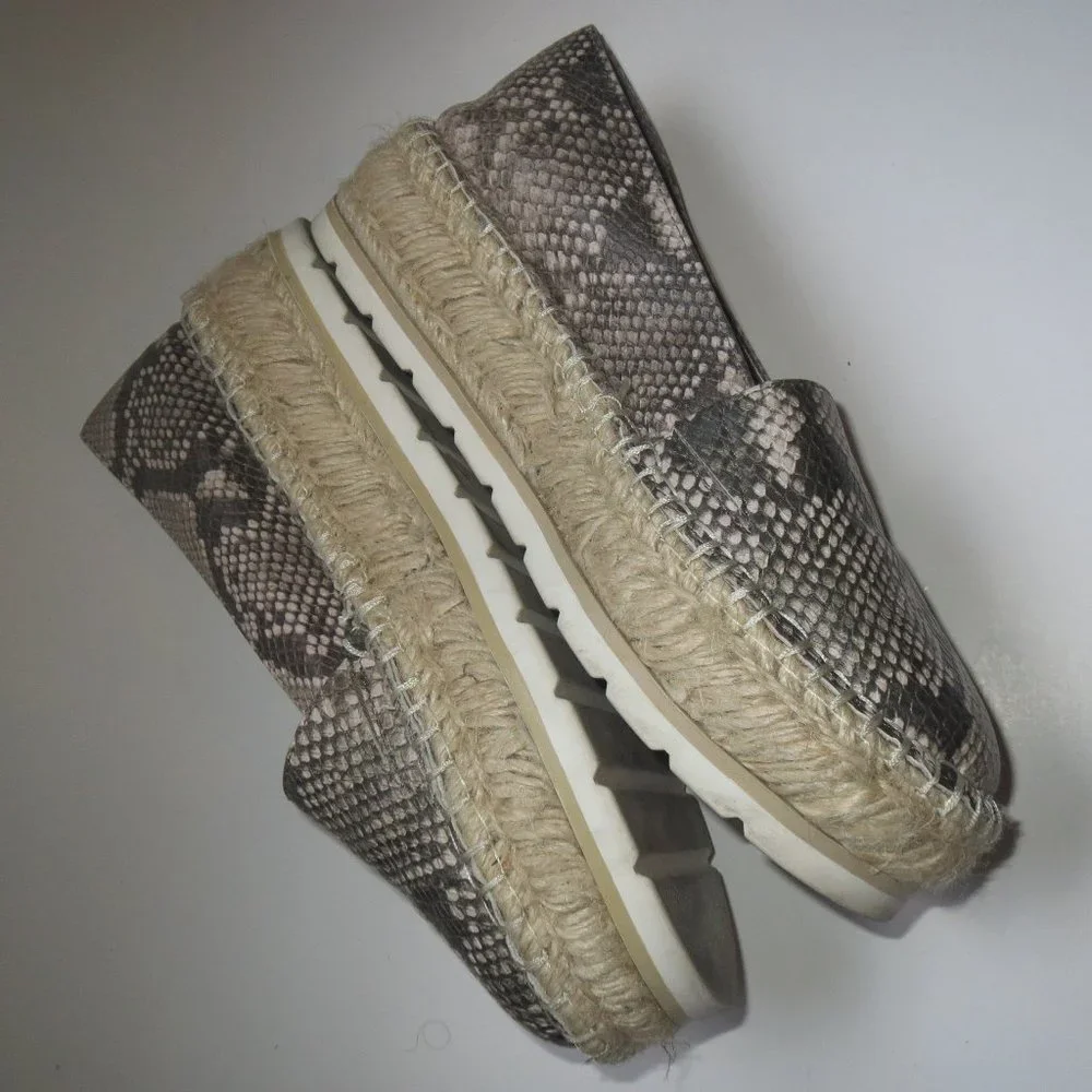 Sz 7.5 Carlos Santana Snake Platform Edith Espadrille SlipOn Shoes Natural Brown